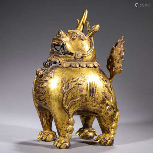 Gilt-Bronze Auspicious Beast Incense Burner