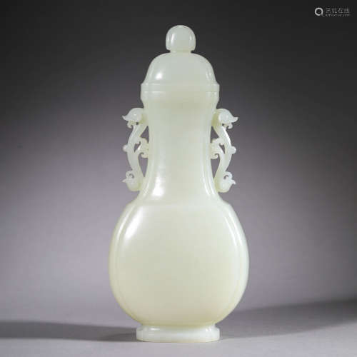 Carved Jade Twin-Dragon-Eared Vase