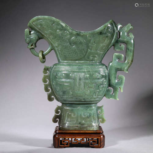 Carved Jade Beast-Face Chilong-Eared Wine Vessel