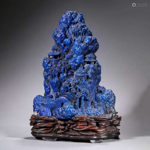 Lapis Lazuli Scholar and Pine Figure Boulder