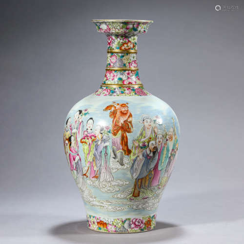 Inscribed Famille Rose Dish-Top Vase