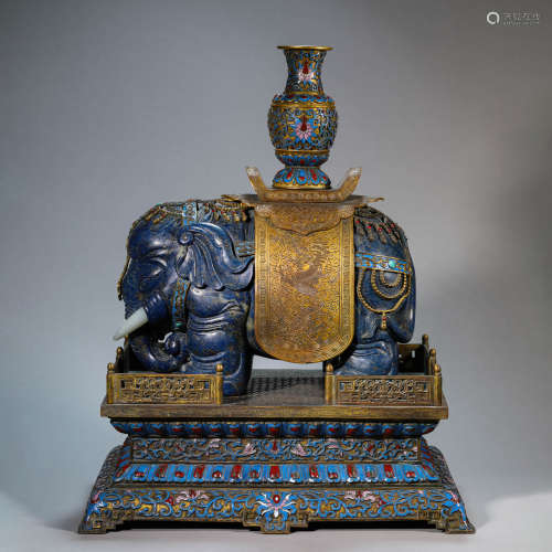 Lapis Lazuli Elephant with Cloisonne Enamel Stand