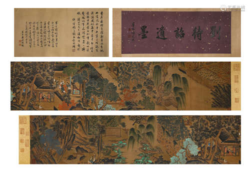 Chinese Figure Story Painting Hand Scroll, Liu Songnian Mark