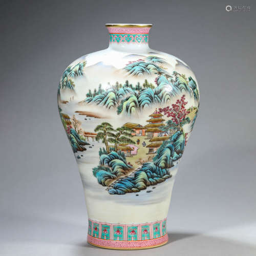 Famille Rose Landscape Meiping Vase