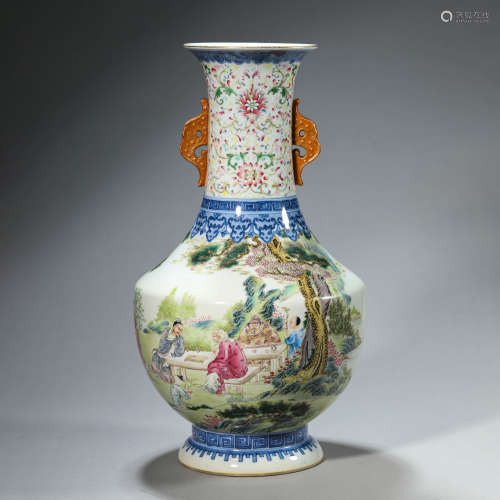 Inscribed Famille Rose Figure Story  Vase