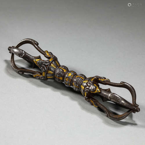 Tibetan Style, Gold Decorated Iron Vajra