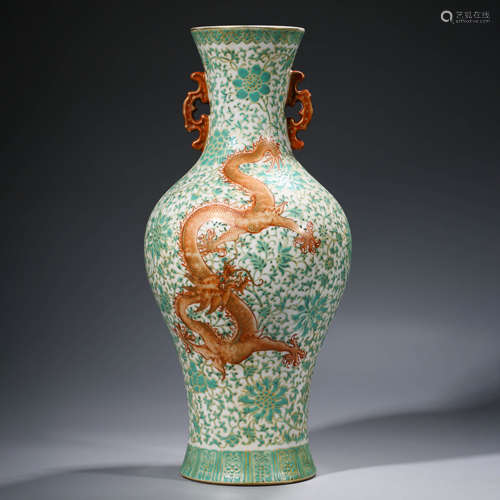 Iron-Red Glaze Dragon Double-Eared Vase