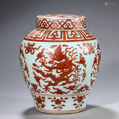 Iron-Red Glaze Babao Cloud and Dragon Jar with Cover