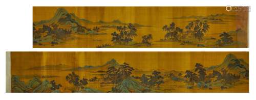 Chinese Landscape and Figure Painting Hand Scroll, Qiu Ying ...