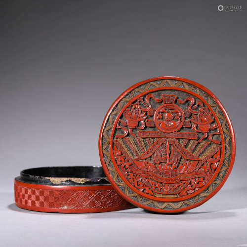 Carved Cinnabar Lacquer Box and Cover