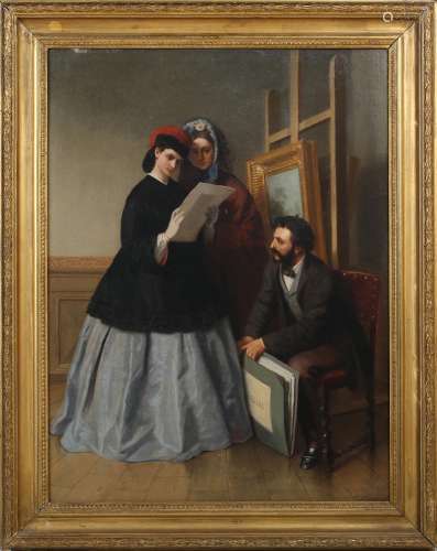 Émile Carolus Leclercq - Two Ladies viewing Artworks in an A...