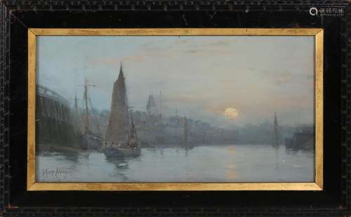 Georges R. Ricard-Cordingley - Harbour with Barges and Town ...