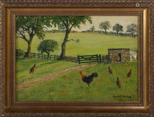 Ernest Forbes - Rustic Landscape with Chickens