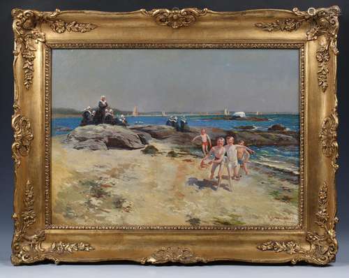 Julio Vila Y Prades - 'Concarneau' (Boys running along a Bea...