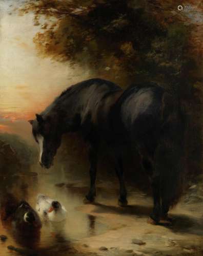 William Huggins (British, 1820-1884) A horse and ducks at th...
