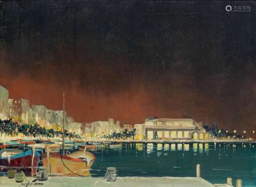 【AR】D'Oyly-John (British, 1906-1993) The harbour at Cannes, ...