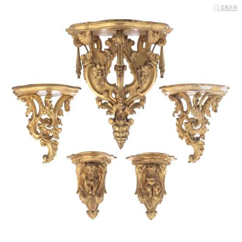 【TP】Two pairs of late 19th/early 20th century Italian gilt g...