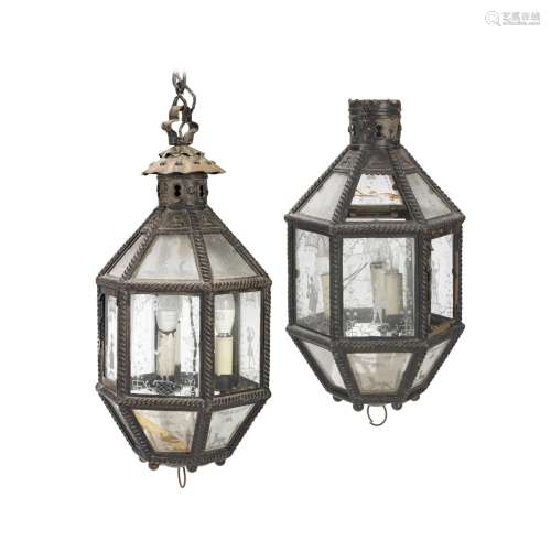 【TP】A pair of early 20th century painted tole hexagonal hall...