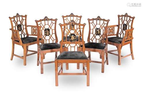 【TP】A set of six early 20th century satinwood and japanned d...
