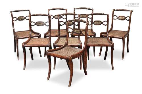 【TP】A set of eight Regency simulated rosewood and brass moun...