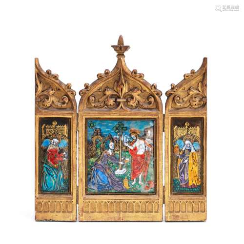 A 19th century French Limoges enamel and brass mounted tript...