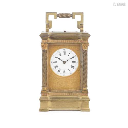 A late 19th century French gilt brass carriage clock with re...