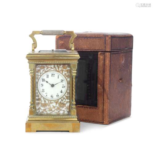 A late 19th century French carriage clock with repeat, with ...
