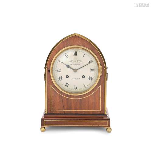 A 20th century brass inlaid mahogany table clock  the dial s...