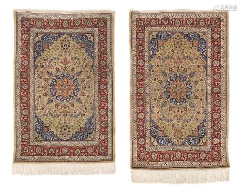 【TP】A near pair of signed Hereke silk rugs West Anatolia  13...