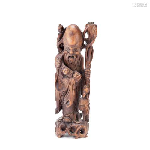 【TP】A large Chinese carved root wood figure of the Immortal ...
