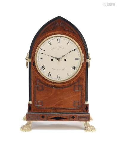【TP】A Regency satinwood banded mahogany bracket clock signed...