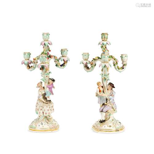 【TP】A pair of late 19th century Meissen porcelain figural fo...