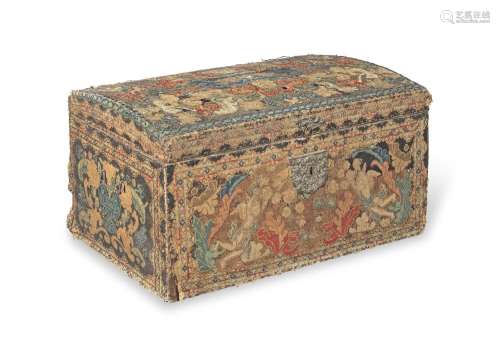 【TP】A George II gros and petit-point needlework clad trunk o...