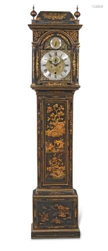【TP】A George III and later gilt and black japanned longcase ...