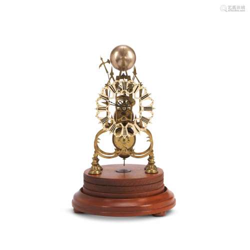 【TP】A late 19th century brass skeleton clock with passing st...