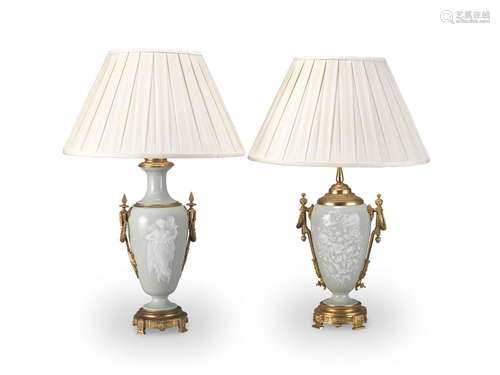 【TP】Two gilt bronze mounted pate sur pate celadon porcelain ...