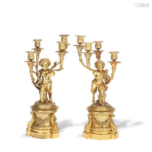 【TP】A pair of late 19th century French gilt bronze figural f...