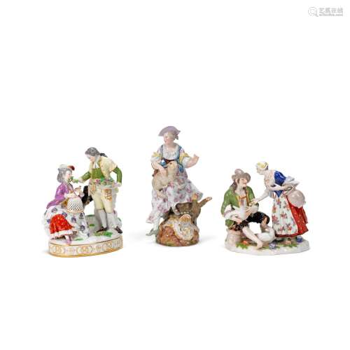 Three late 19th/20th century Meissen porcelain figural group...