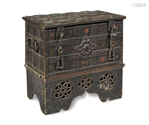 【TP】A German 17th century cast-iron strong box on a later eb...