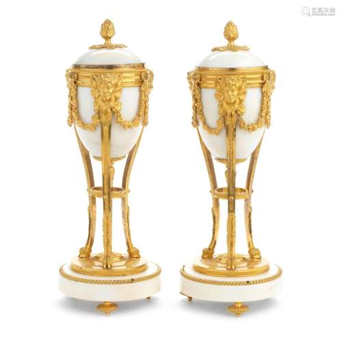 A pair of 19th century French gilt bronze and white marble c...