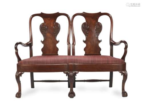 【TP】A carved mahogany double chairback settee incorporating ...
