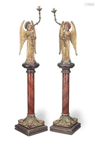 【TP】A pair of mid-19th Century polychrome and parcel gilt ca...