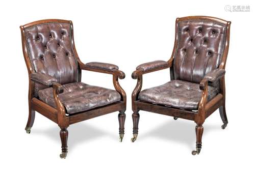 【TP】A pair of William IV 'Wilkie Patent' rosewood library ar...