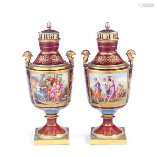 A pair of late 19th century Vienna porcelain pot pourri garn...