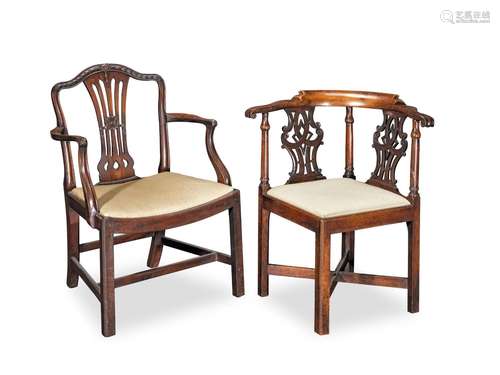 【TP】A George III mahogany open armchair together with a vern...