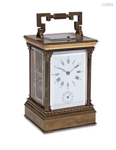 An early 20th century French brass carriage clock with alarm...