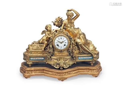 A French gilt bronze mantel clock third quarter 19th century...