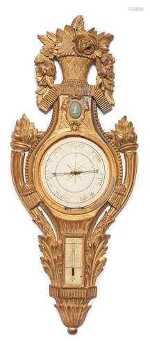 【TP】A carved giltwood wall barometer and thermometer in the ...