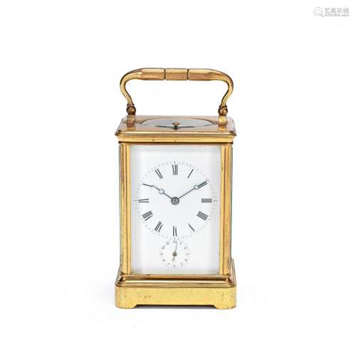 A late 19th century French brass carriage clock with push re...