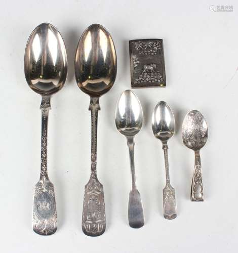 A Victorian silver Fiddle pattern tablespoon with bright-cut...